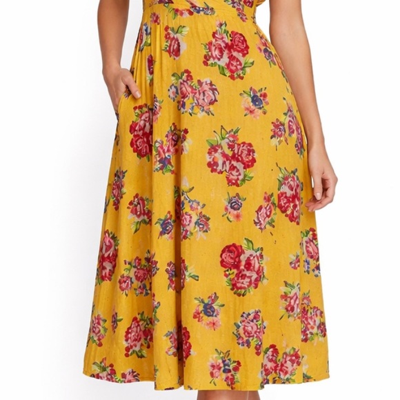 MATILDA JANE Yellow Red Floral Wrap Midi Dress Size XL - Picture 3 of 15